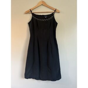 Vintage Ann Taylor 100% Silk Embroidered Black Dress Sz.4‎ Classic Sophisticated